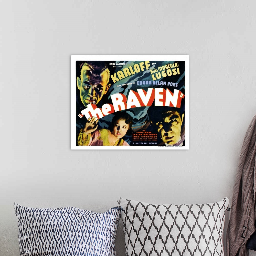 A bohemian room featuring The Raven - Vintage Movie Poster