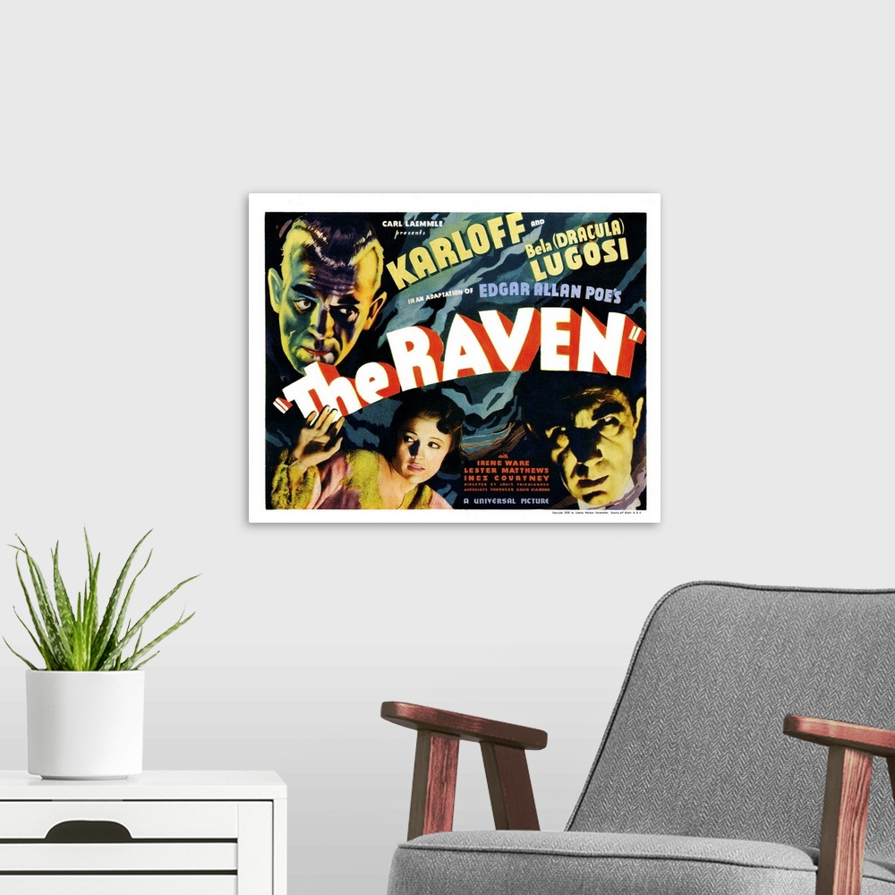 A modern room featuring The Raven - Vintage Movie Poster