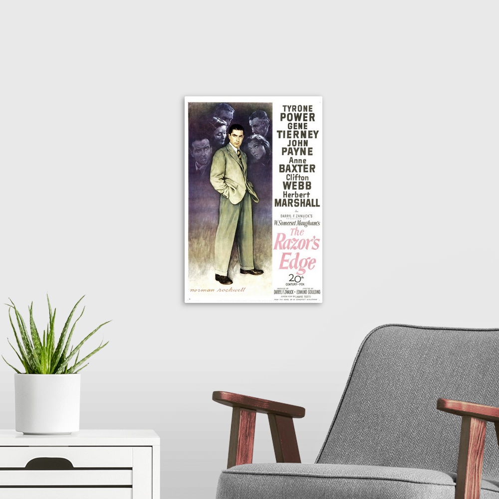 A modern room featuring The Razor's Edge - Vintage Movie Poster