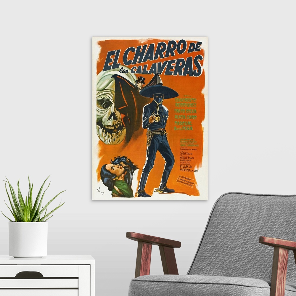 A modern room featuring The Rider Of Skulls - Vintage Movie Poster (Mexican)