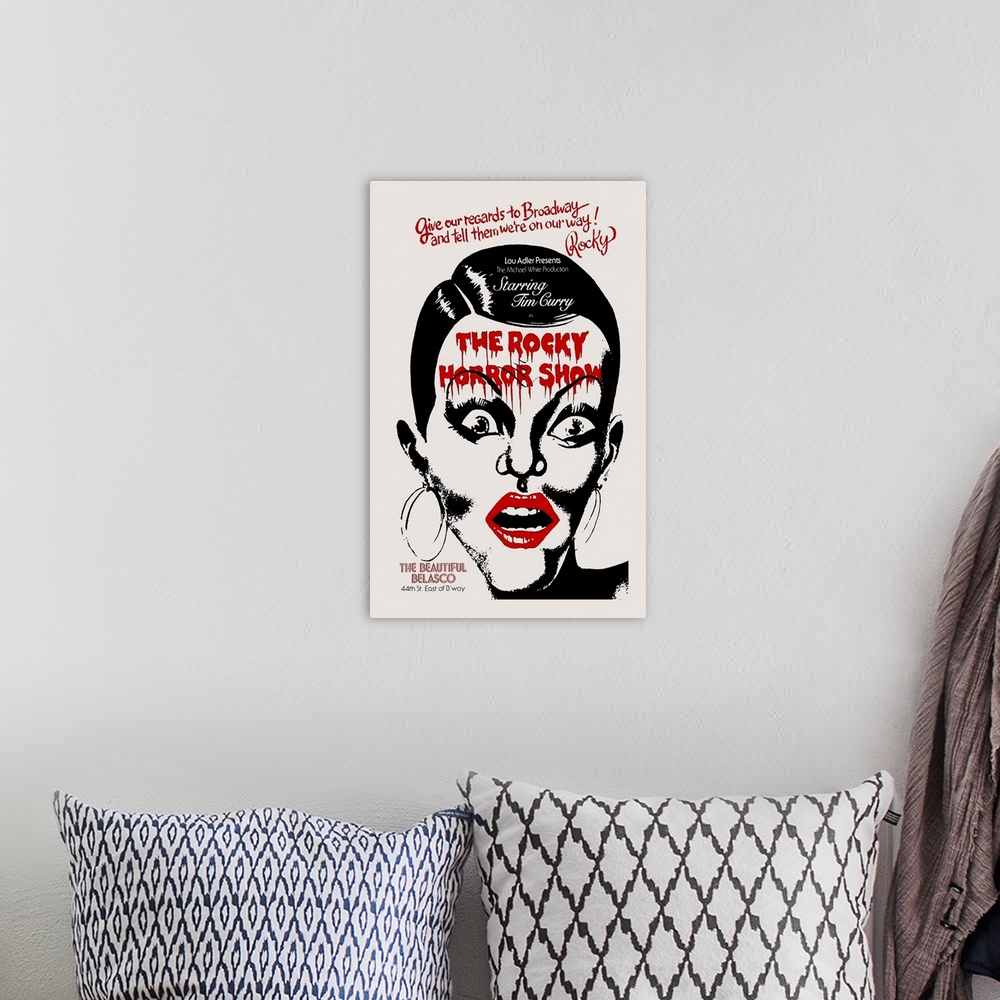 A bohemian room featuring THE ROCKY HORROR SHOW, poster art for the original Broadway run at the Belasco Theatre in New Yor...