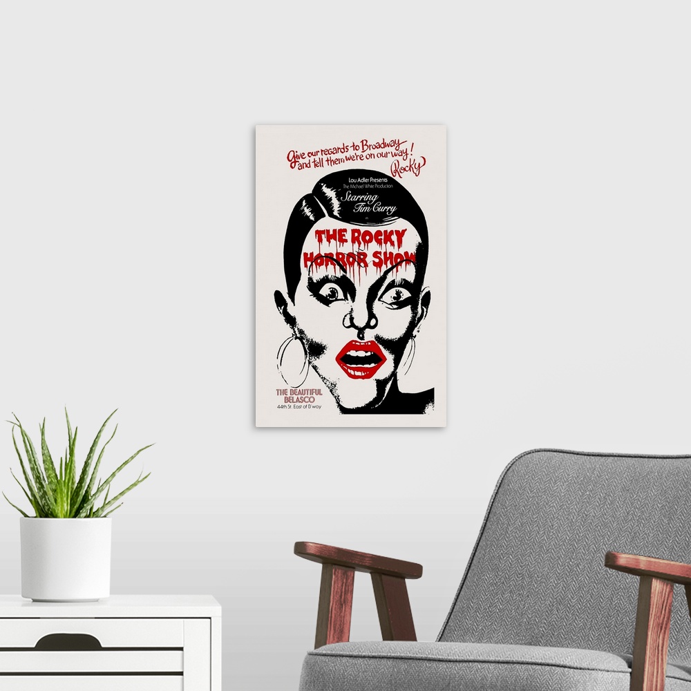 A modern room featuring THE ROCKY HORROR SHOW, poster art for the original Broadway run at the Belasco Theatre in New Yor...