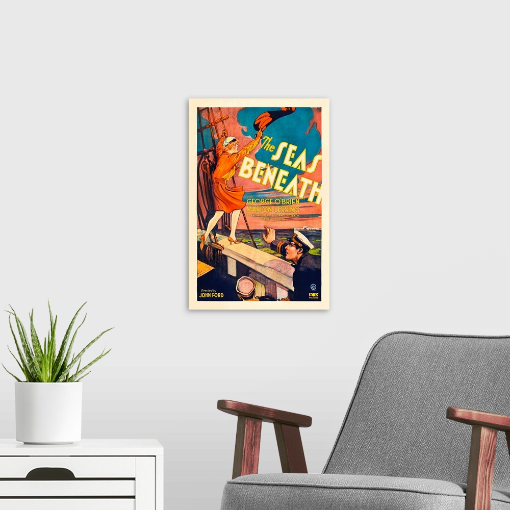 A modern room featuring The Seas Beneath - Vintage Movie Poster