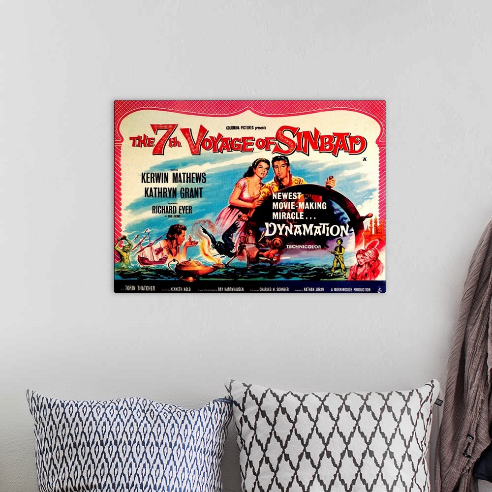 A bohemian room featuring The Seventh Voyage of Sinbad - Vintage Movie Poster