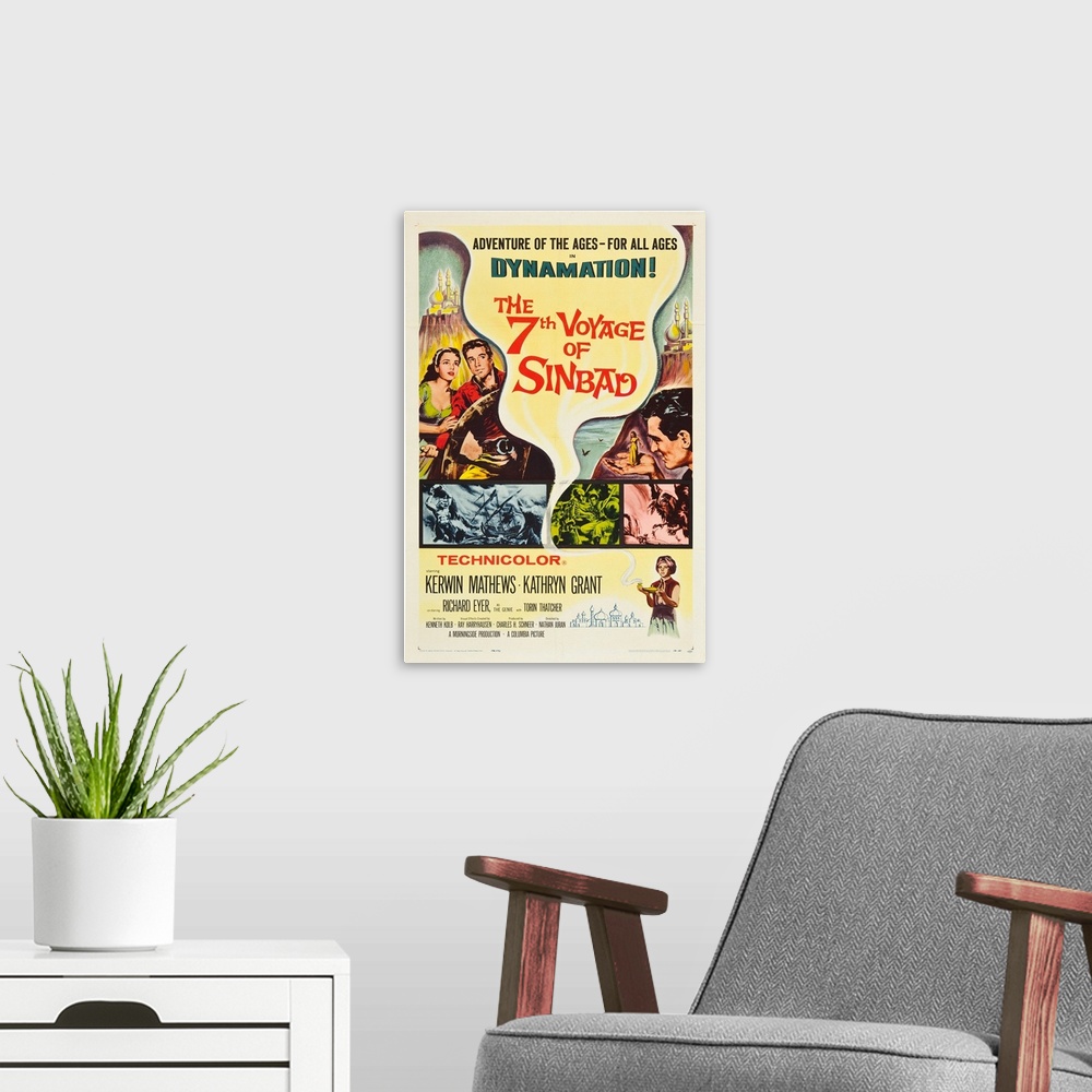 A modern room featuring The Seventh Voyage Of Sinbad - Vintage Movie Poster