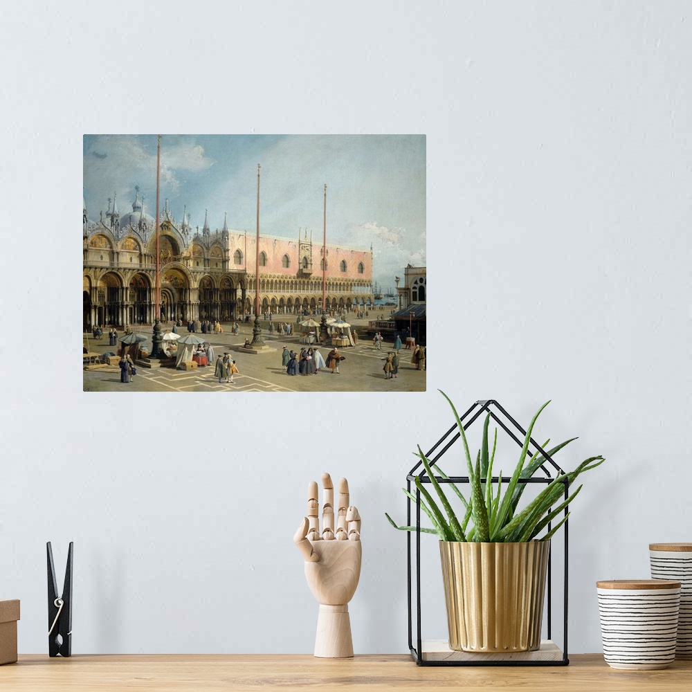 A bohemian room featuring The Square of Saint Mark's, Venice, by Canaletto, 1742-44, Italian painting, oil on canvas. Accur...