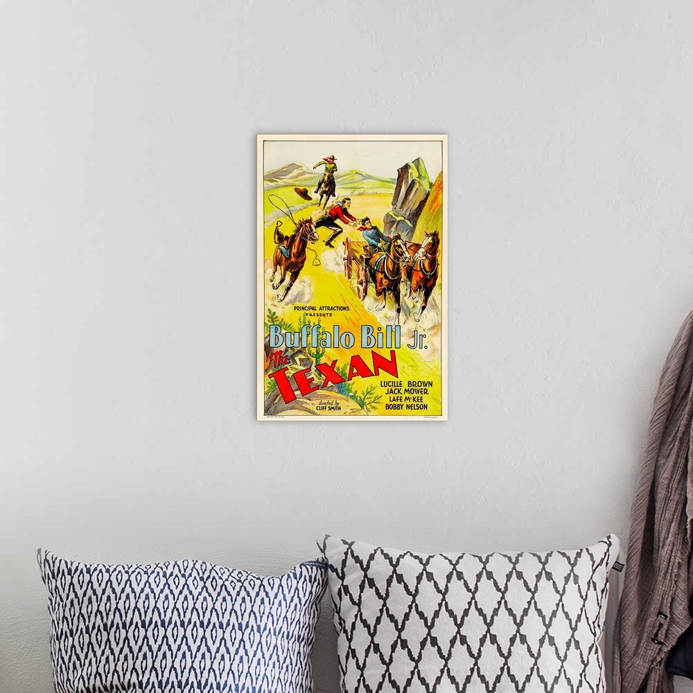 A bohemian room featuring The Texan - Vintage Movie Poster