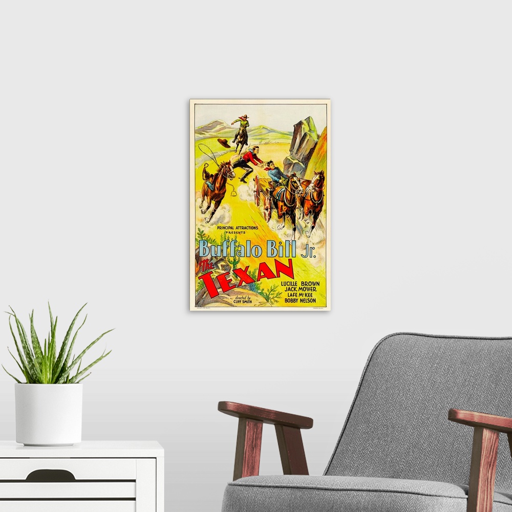 A modern room featuring The Texan - Vintage Movie Poster