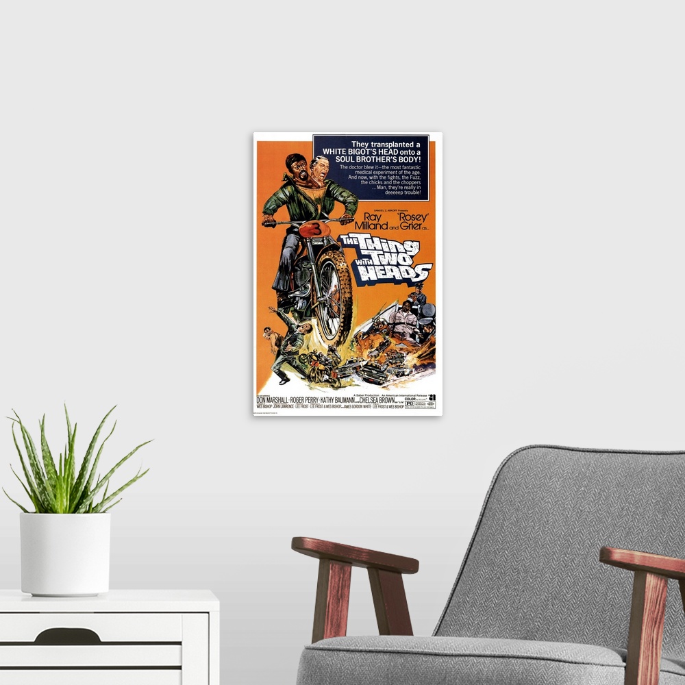 A modern room featuring The Thing with Two Heads - Vintage Movie Poster