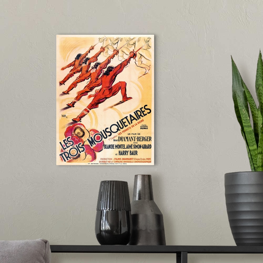 A modern room featuring The Three Musketeers - Vintage Movie Poster (French)