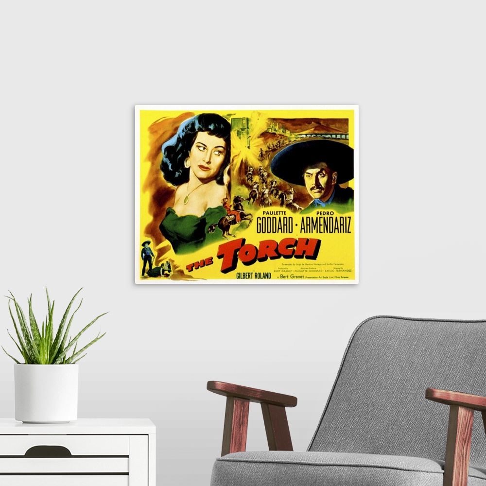 A modern room featuring The Torch - Movie Poster