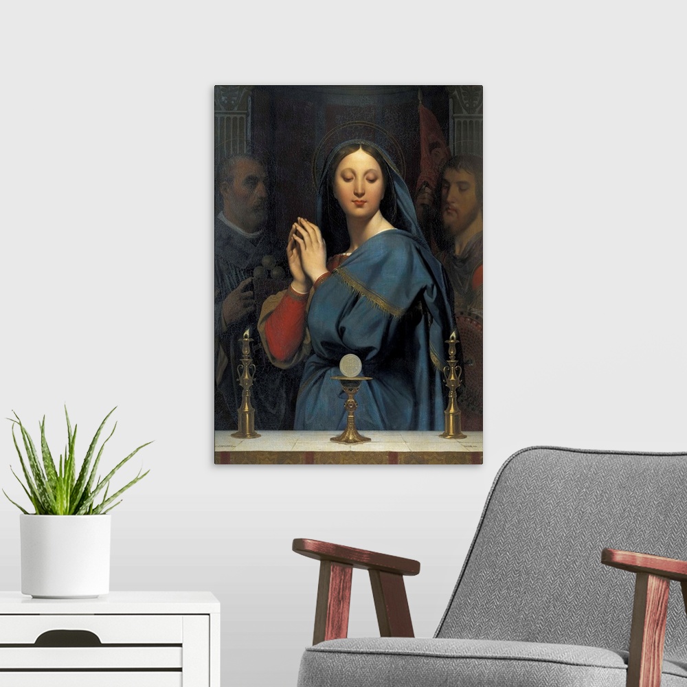 A modern room featuring The Virgin with the Host
