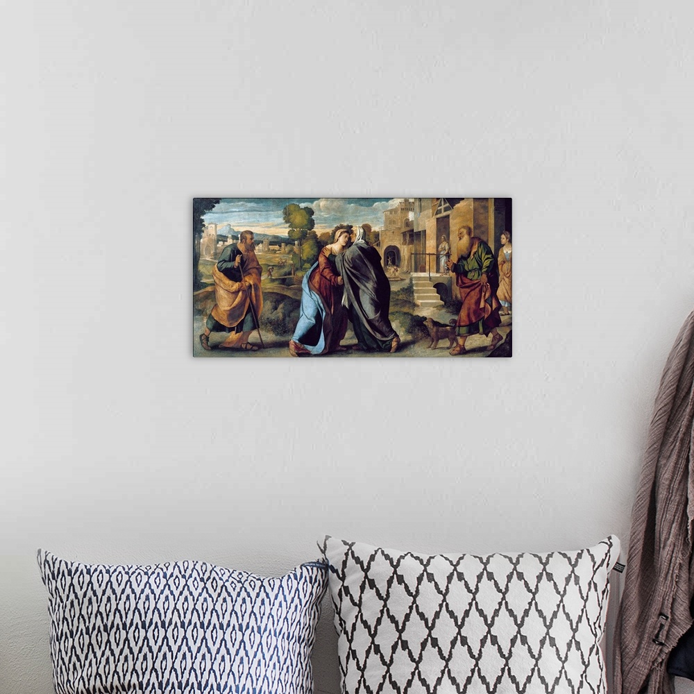 A bohemian room featuring Palma, Jacopo (1480-1528). The Visitation (Visitazione). 1520-1522. Early work. Renaissance art. ...