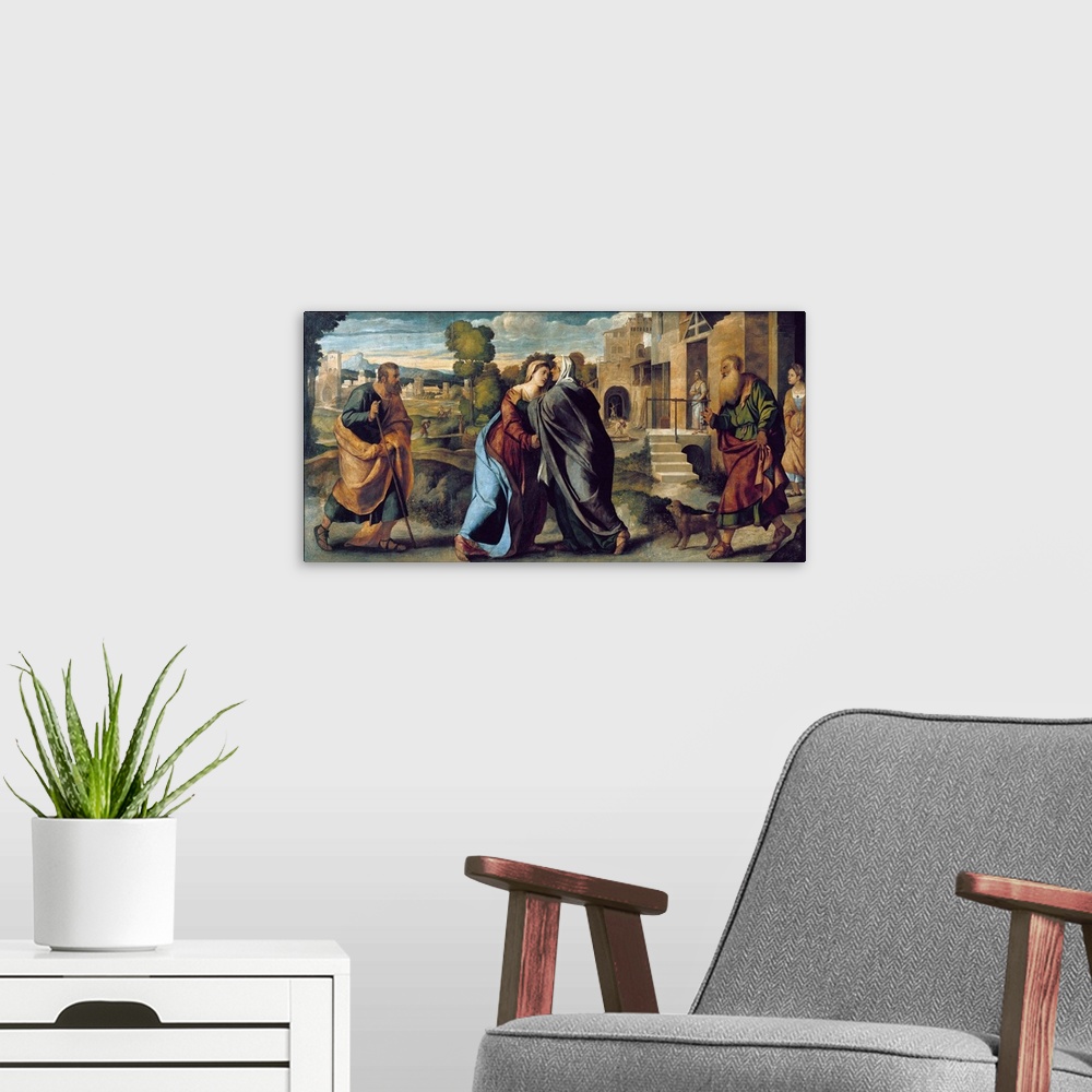 A modern room featuring Palma, Jacopo (1480-1528). The Visitation (Visitazione). 1520-1522. Early work. Renaissance art. ...