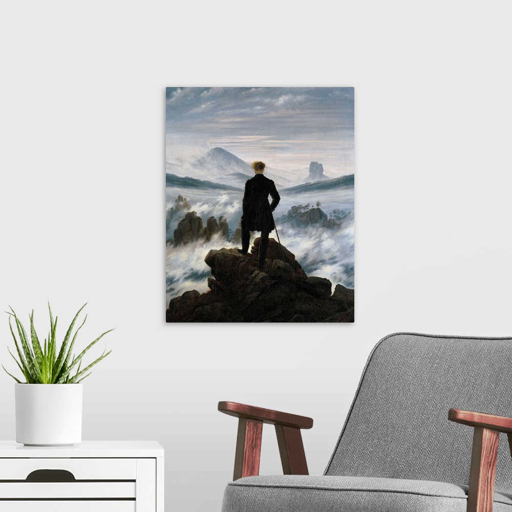 A modern room featuring The Wanderer above the Sea of Fog