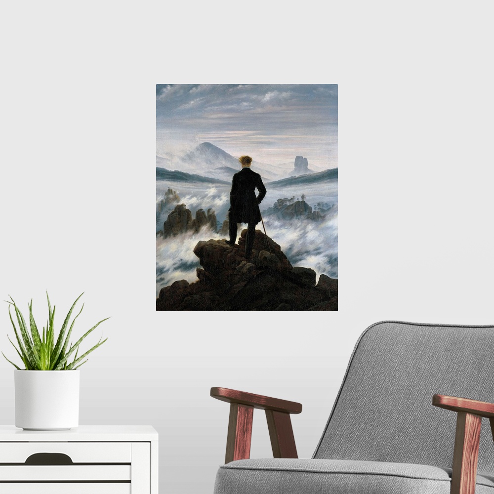 A modern room featuring The Wanderer above the Sea of Fog