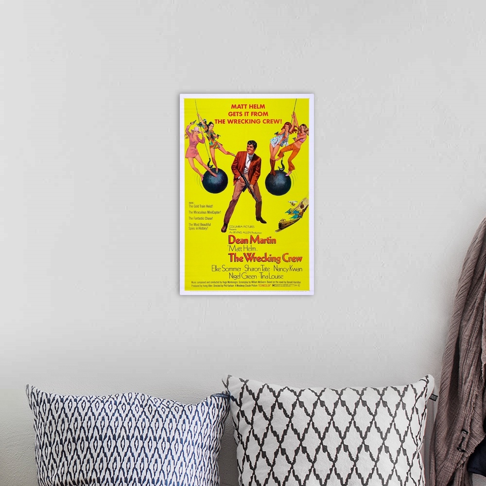 A bohemian room featuring The Wrecking Crew - Vintage Movie Poster