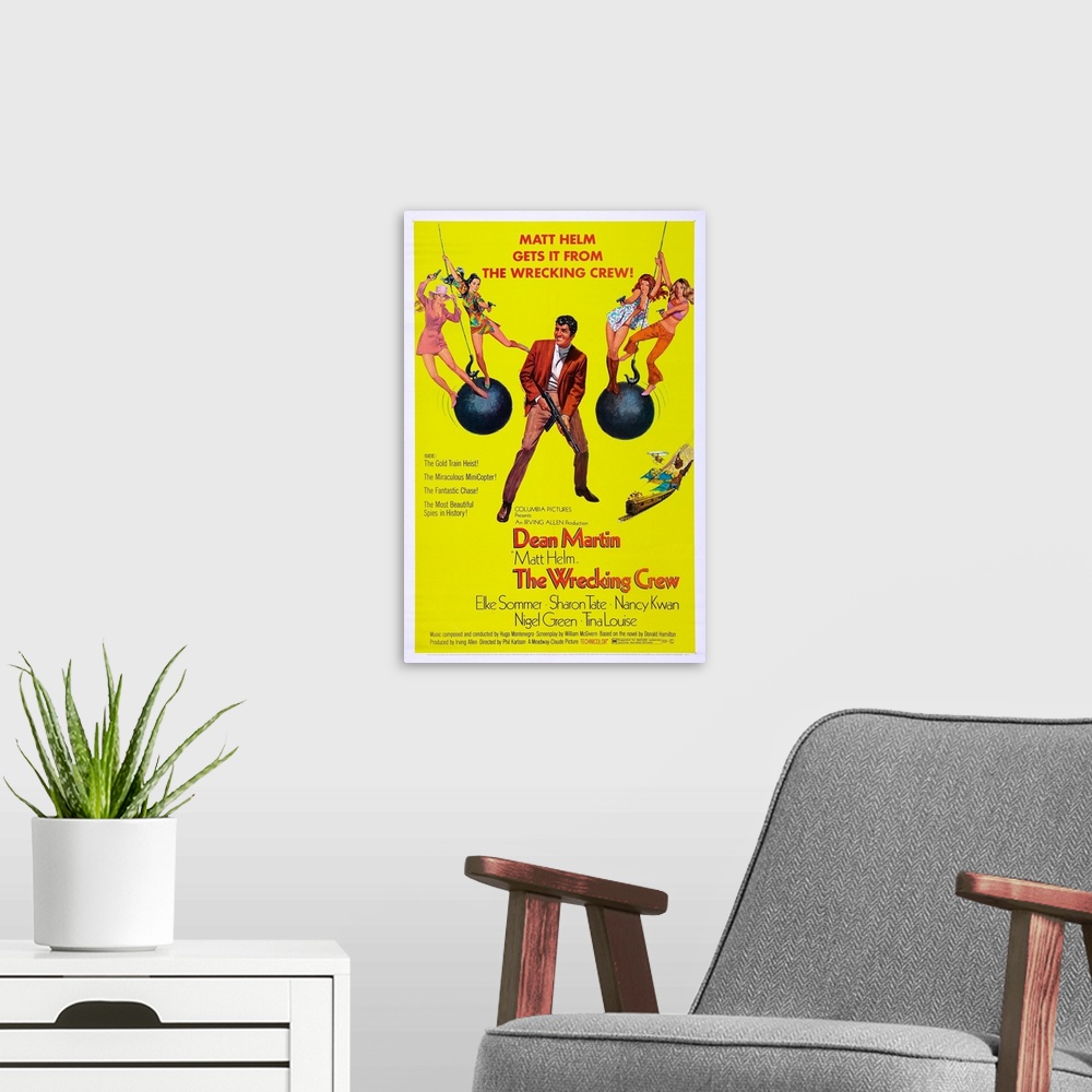 A modern room featuring The Wrecking Crew - Vintage Movie Poster