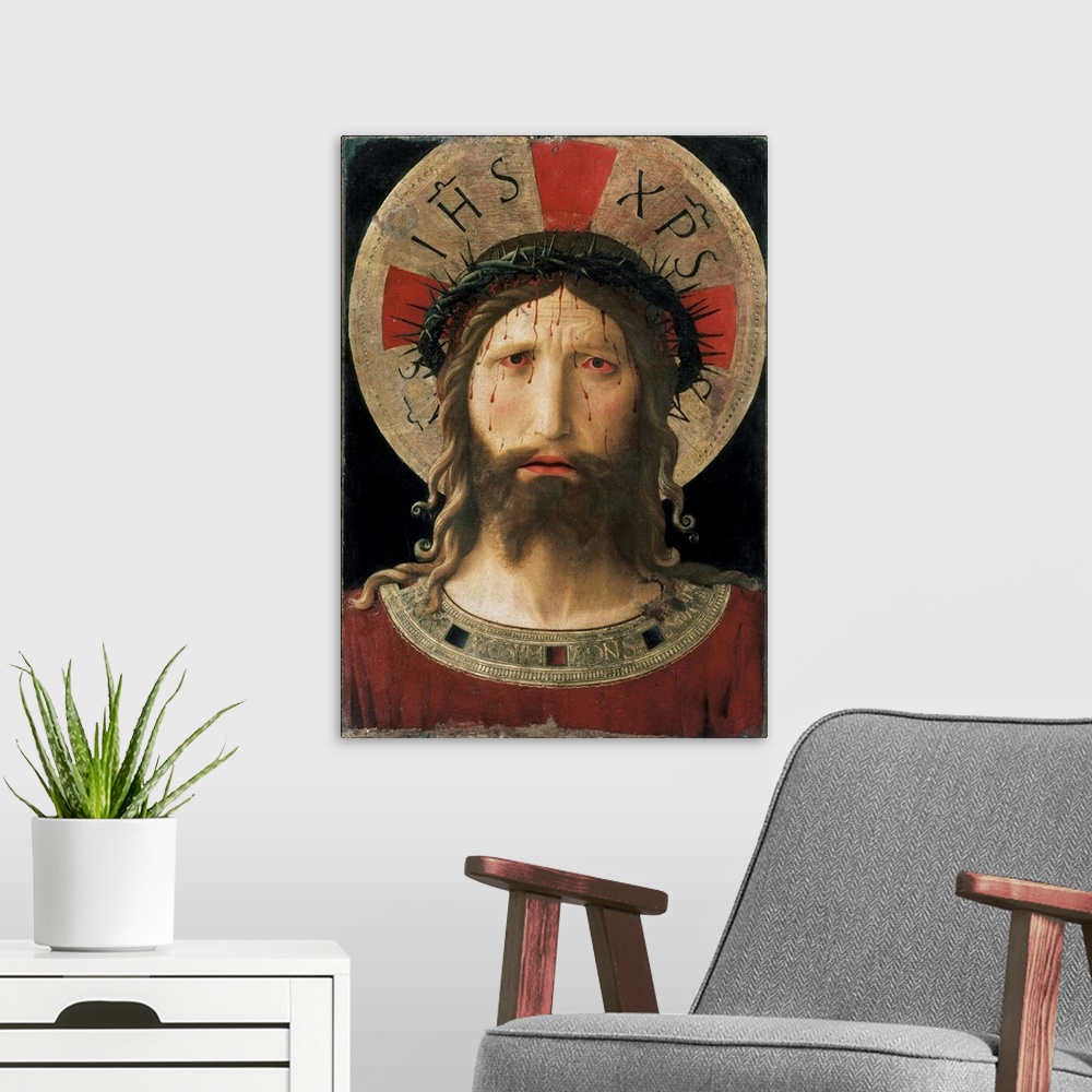 A modern room featuring Thorn-crowned Christ