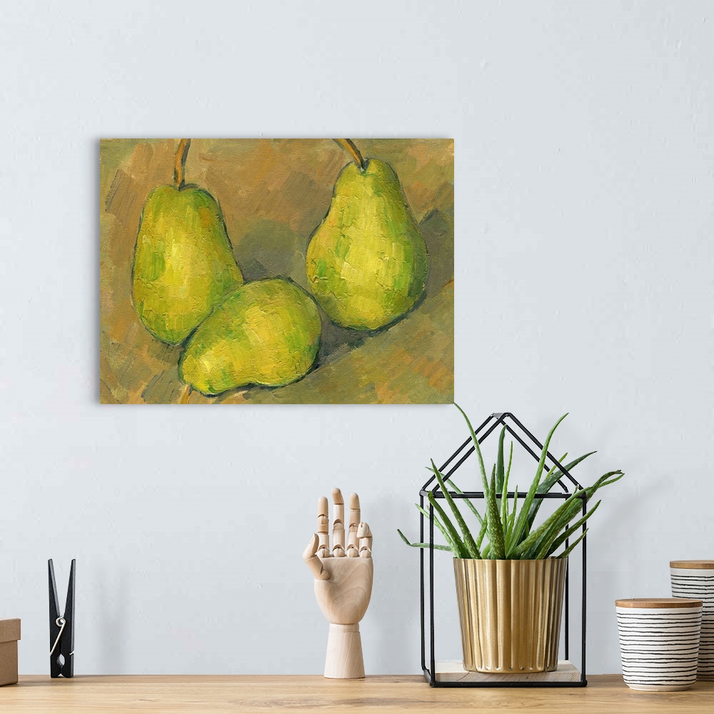 A bohemian room featuring Three Pears, by Paul Cezanne, 1878-79, French Post-Impressionist painting, oil on canvas. Enterin...