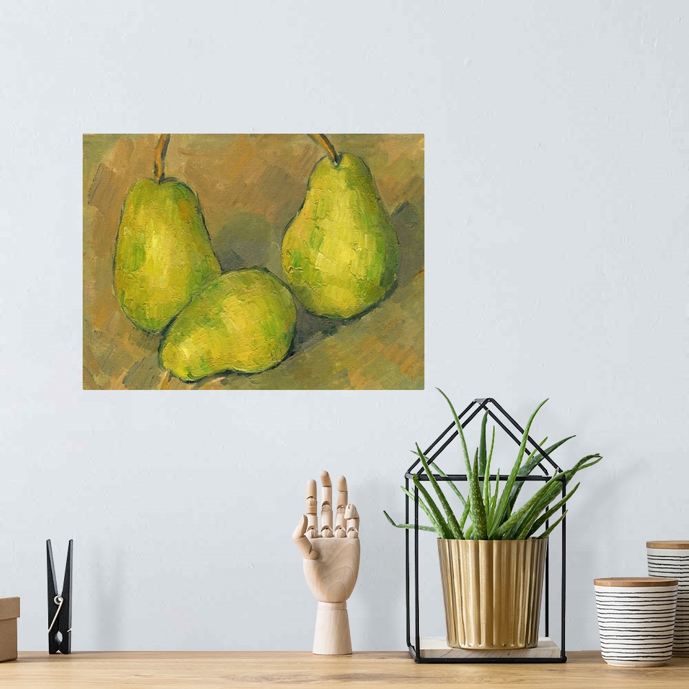 A bohemian room featuring Three Pears, by Paul Cezanne, 1878-79, French Post-Impressionist painting, oil on canvas. Enterin...