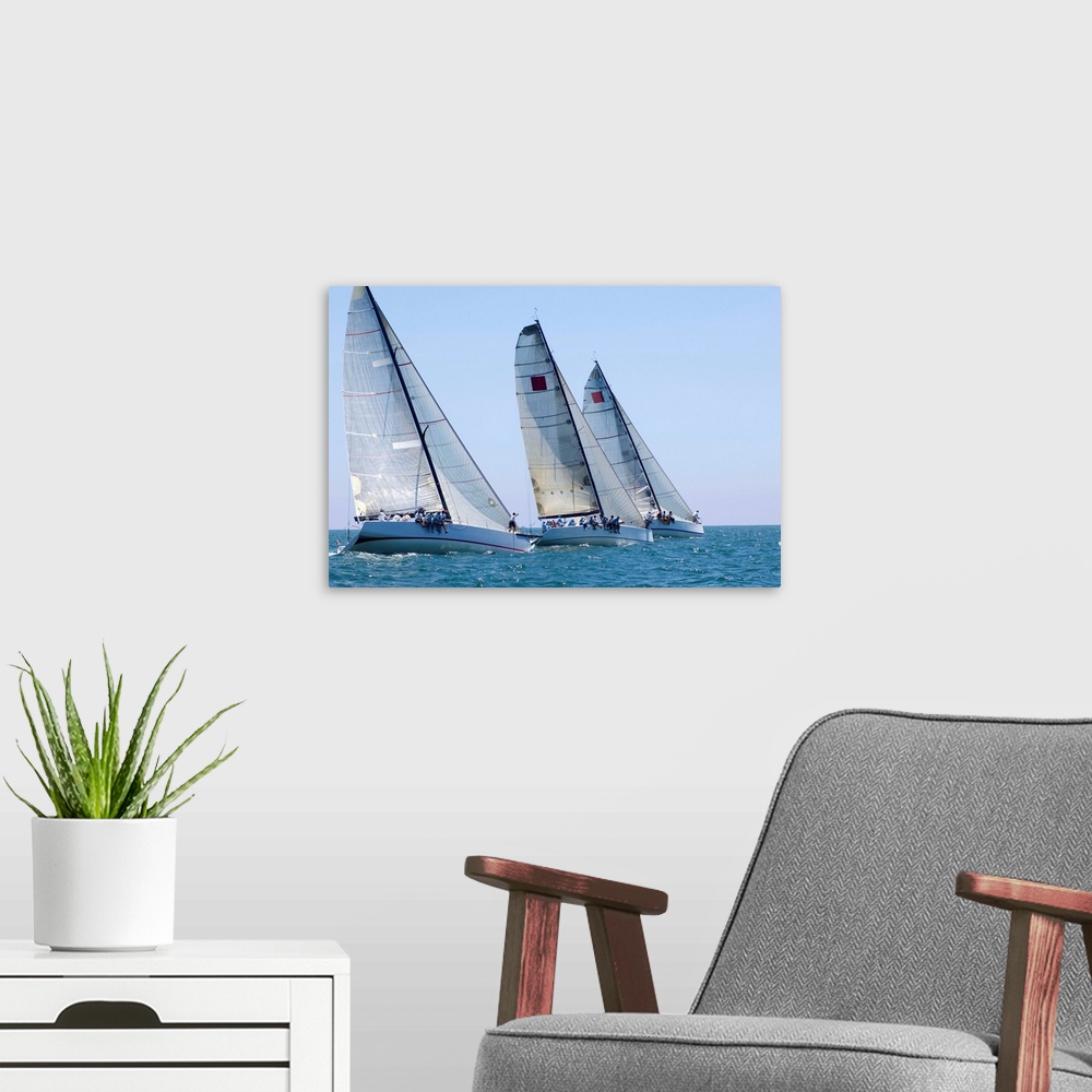 A modern room featuring Three Yachts Compete In Team Sailing Event, California