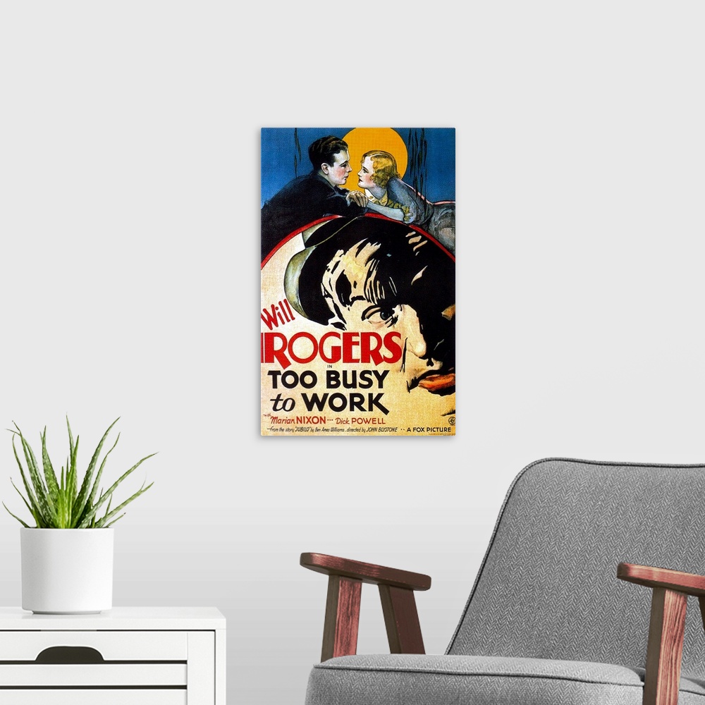 A modern room featuring Too Busy To Work - Movie Poster