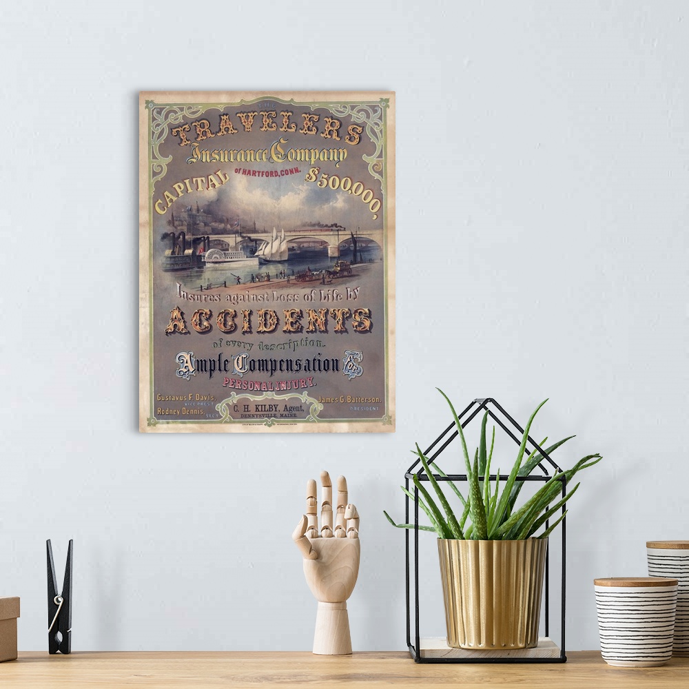 A bohemian room featuring Travelers Insurance Company - Vintage Poster