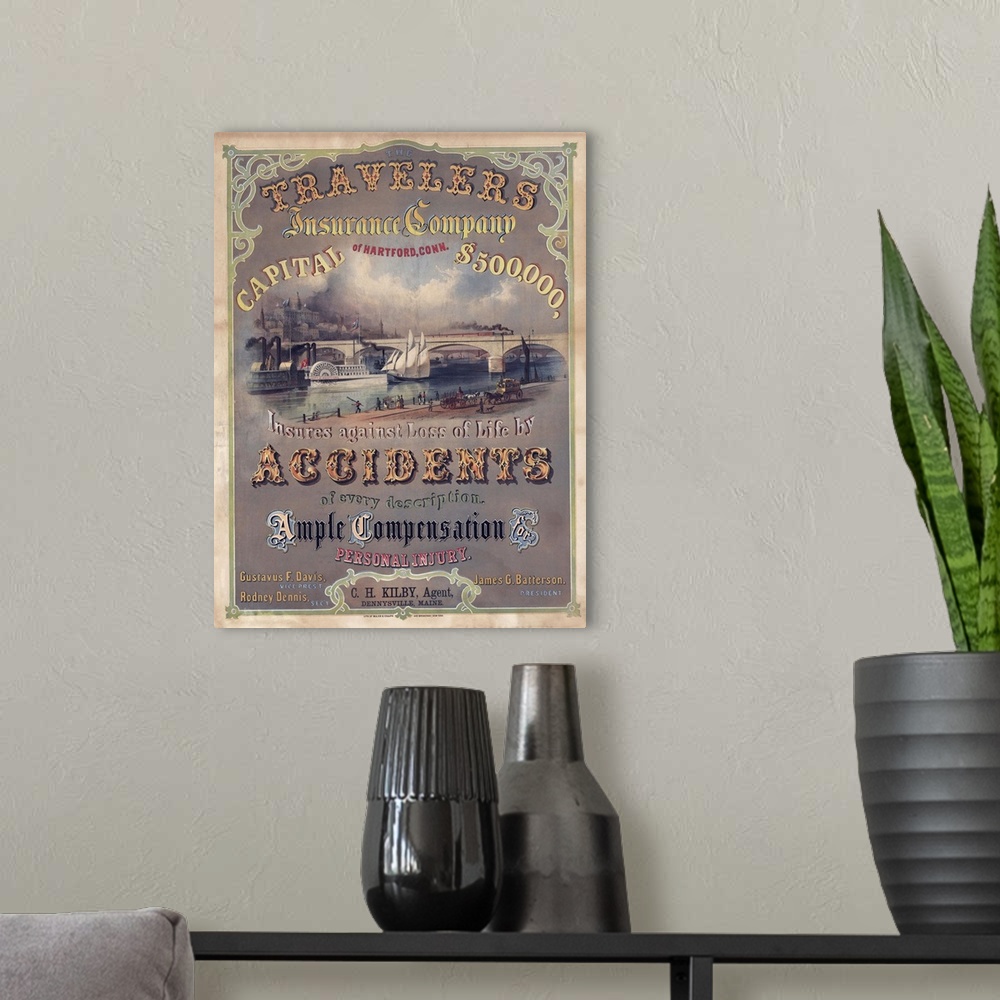 A modern room featuring Travelers Insurance Company - Vintage Poster