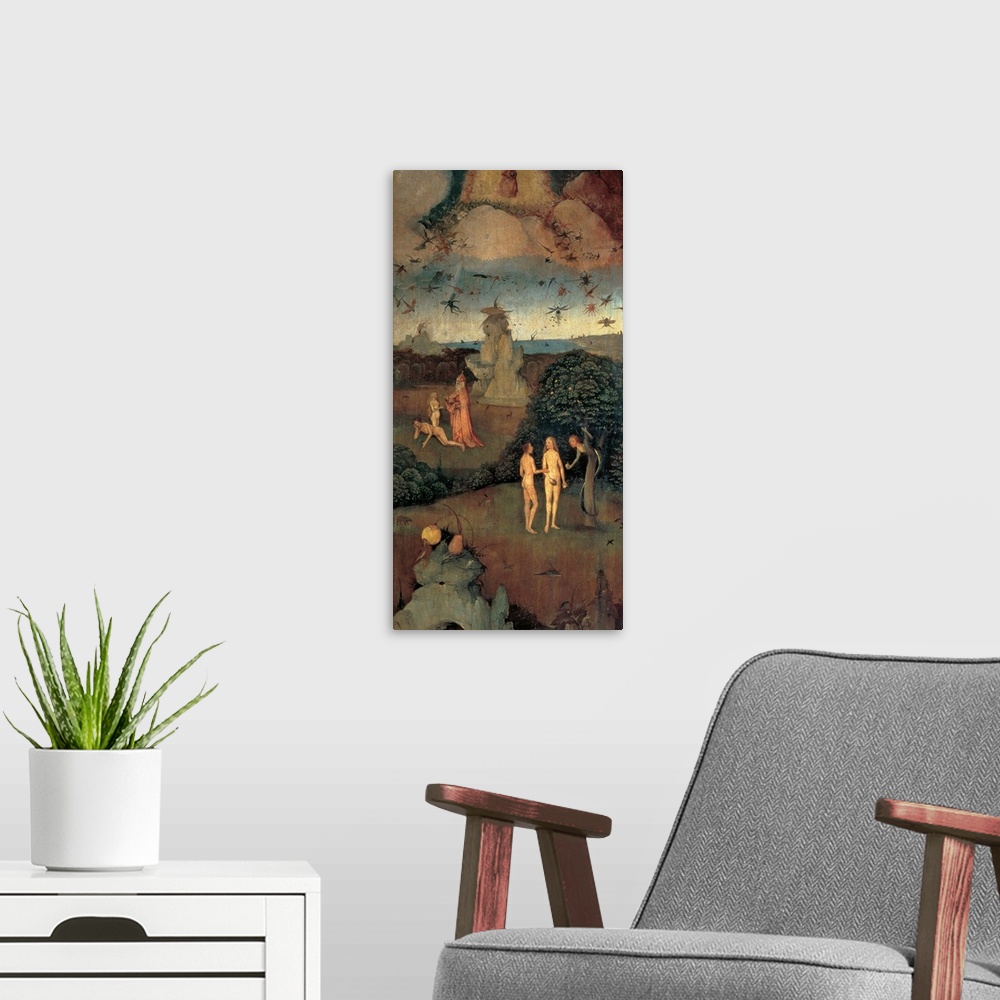 A modern room featuring Tryptych of Hay, (Creation, Adam