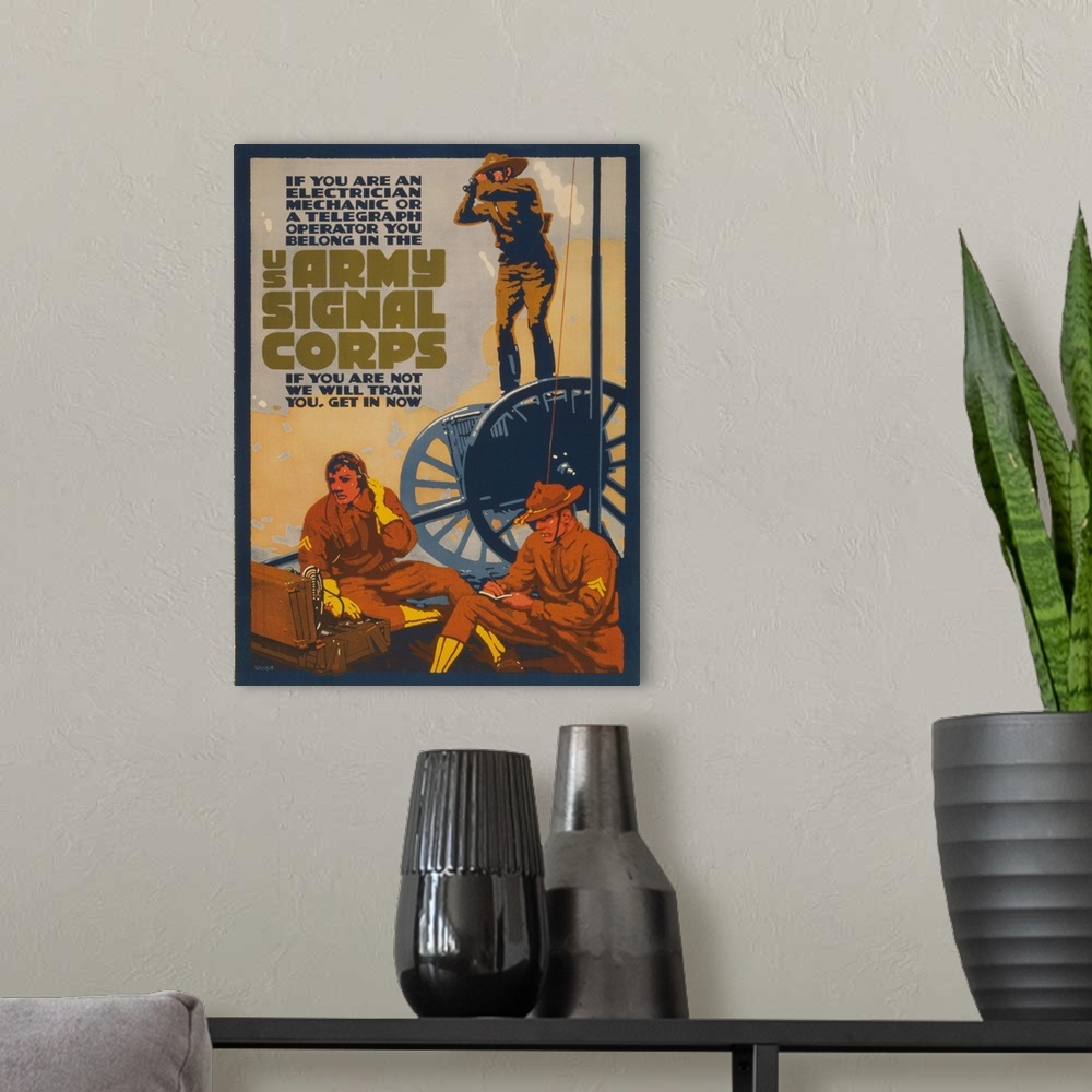 A modern room featuring US Army Signal Corps - Vintage Propaganda Poster