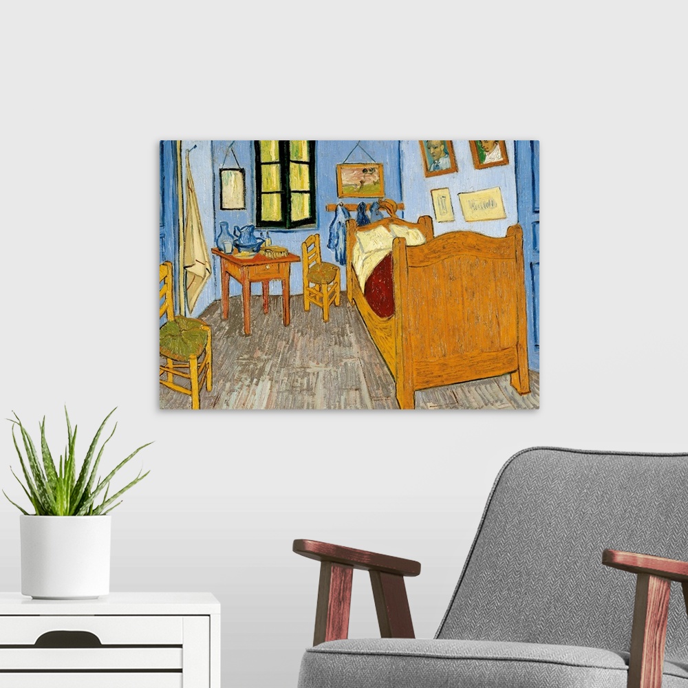 A modern room featuring Van Goghs Bedroom in Arles, by Vincent Van Gogh, 1889, 19th Century, oil on canvas, cm 56,5 x 74 ...
