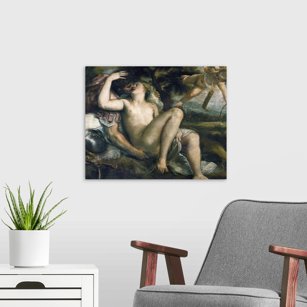 A modern room featuring Venus and Mars with Cupid