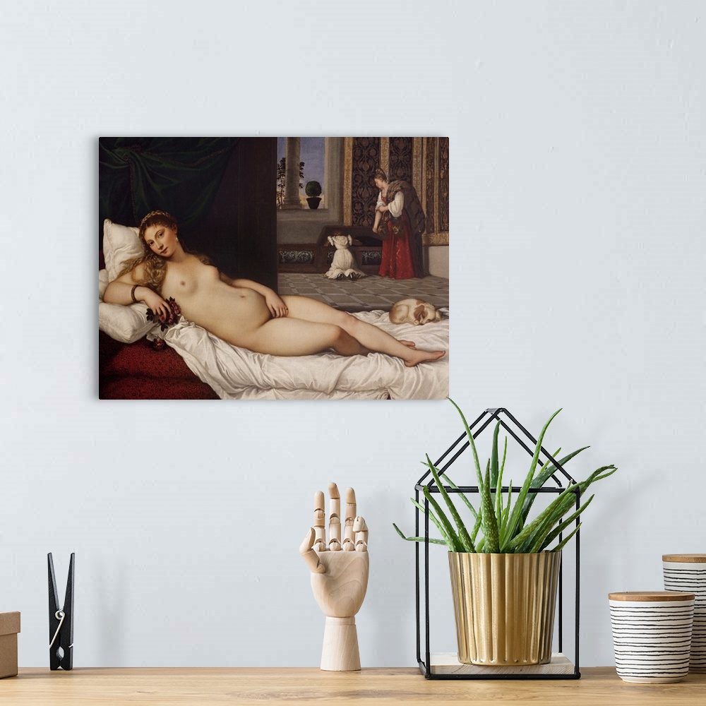 A bohemian room featuring Venus of Urbino, by Tiziano Vecellio known as Titian, 1538 about, 16th Century, oil on canvas, cm...