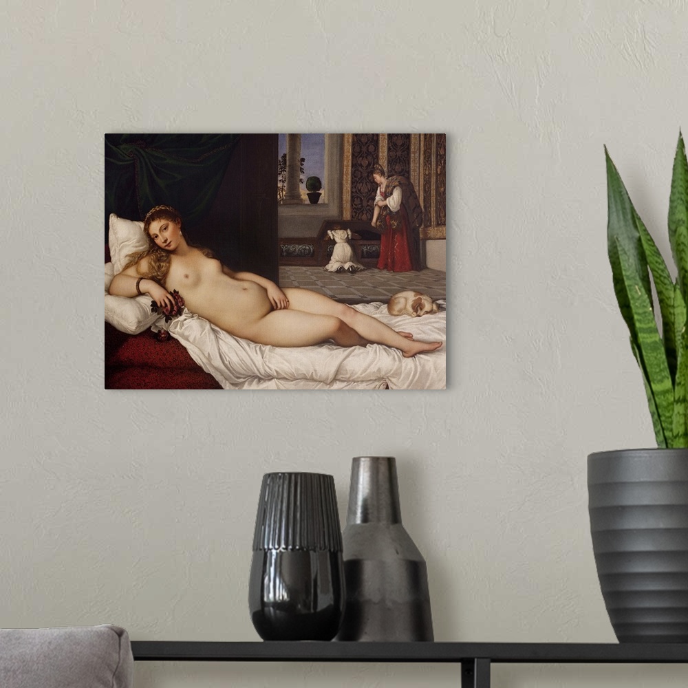 A modern room featuring Venus of Urbino, by Tiziano Vecellio known as Titian, 1538 about, 16th Century, oil on canvas, cm...