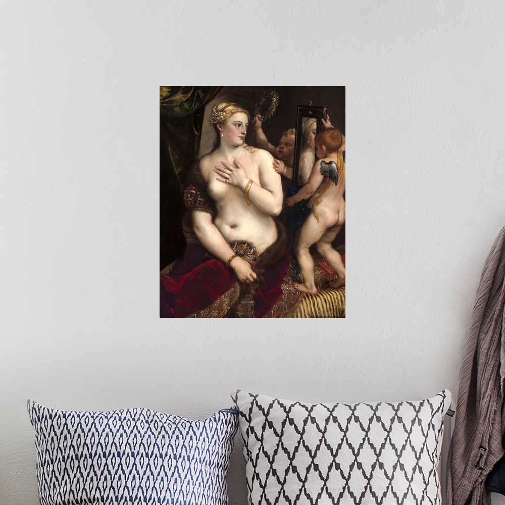 A bohemian room featuring Venus with a Mirror, by Titian, c. 1555, Italian Renaissance painting, oil on canvas. The paintin...