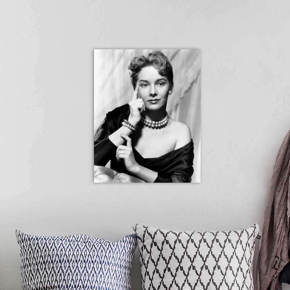 A bohemian room featuring Black and white photograph of Vera Miles.