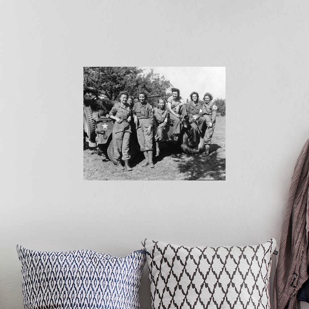 A bohemian room featuring Veteran U.S. Army Nurses After Arriving In France On August 12, 1944.