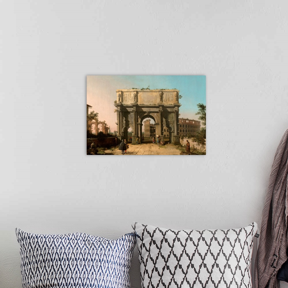 A bohemian room featuring View of the Arch of Constantine with the Colosseum, Italian, by Canaletto, 1742-45, Italian paint...