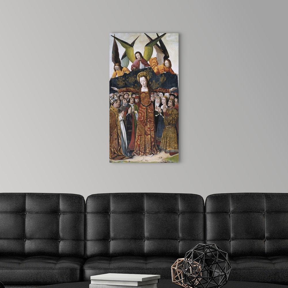 A modern room featuring Virgin of Mercy