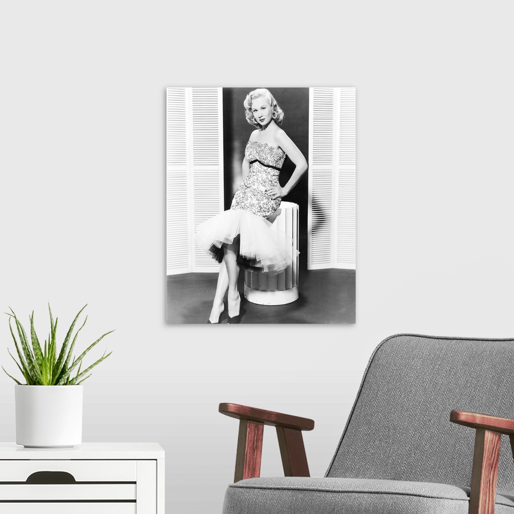 A modern room featuring Virginia Mayo, mid 1950s.