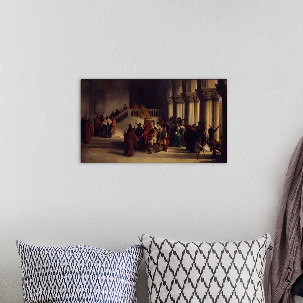 A bohemian room featuring Vittore Pisani Freed From Prison And Carried In Triumph, By Francesco Hayez, 1867