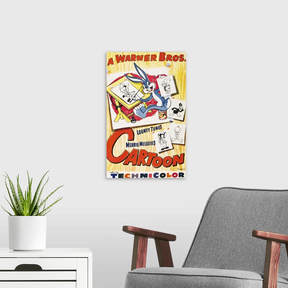 A modern room featuring Warner Brothers Cartoon - Vintage Cartoon Poster