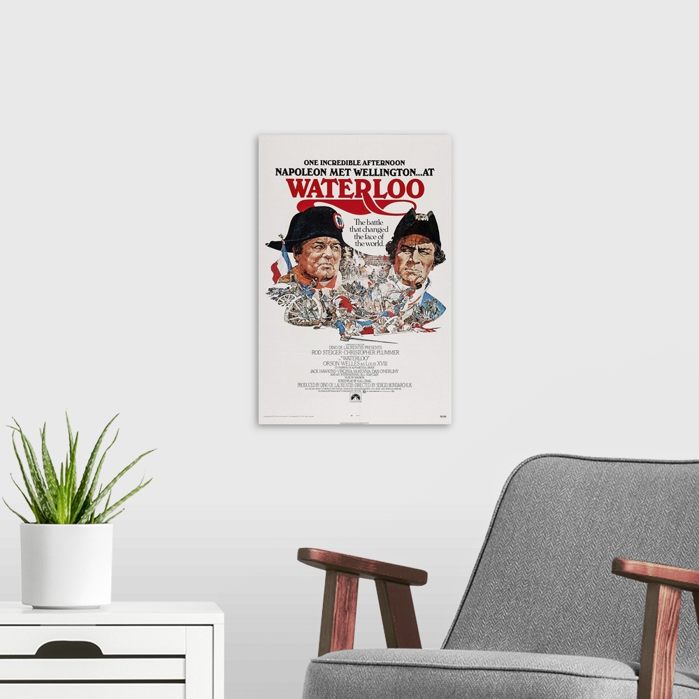 A modern room featuring Retro poster artwork for the film Waterloo.