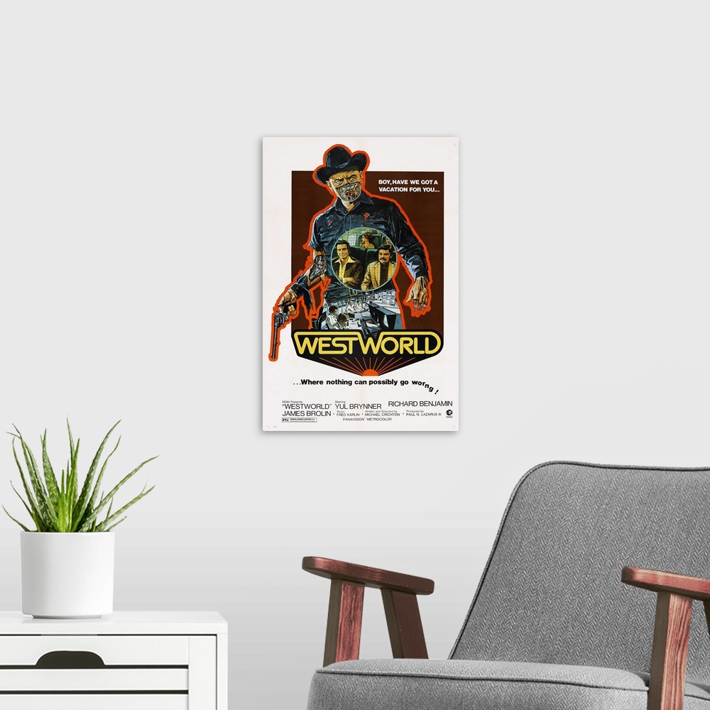 A modern room featuring Westworld - Vintage Movie Poster