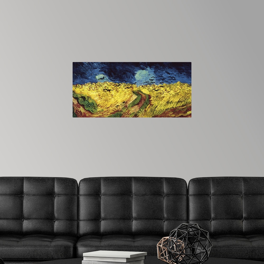 A modern room featuring Wheat Field with Crows