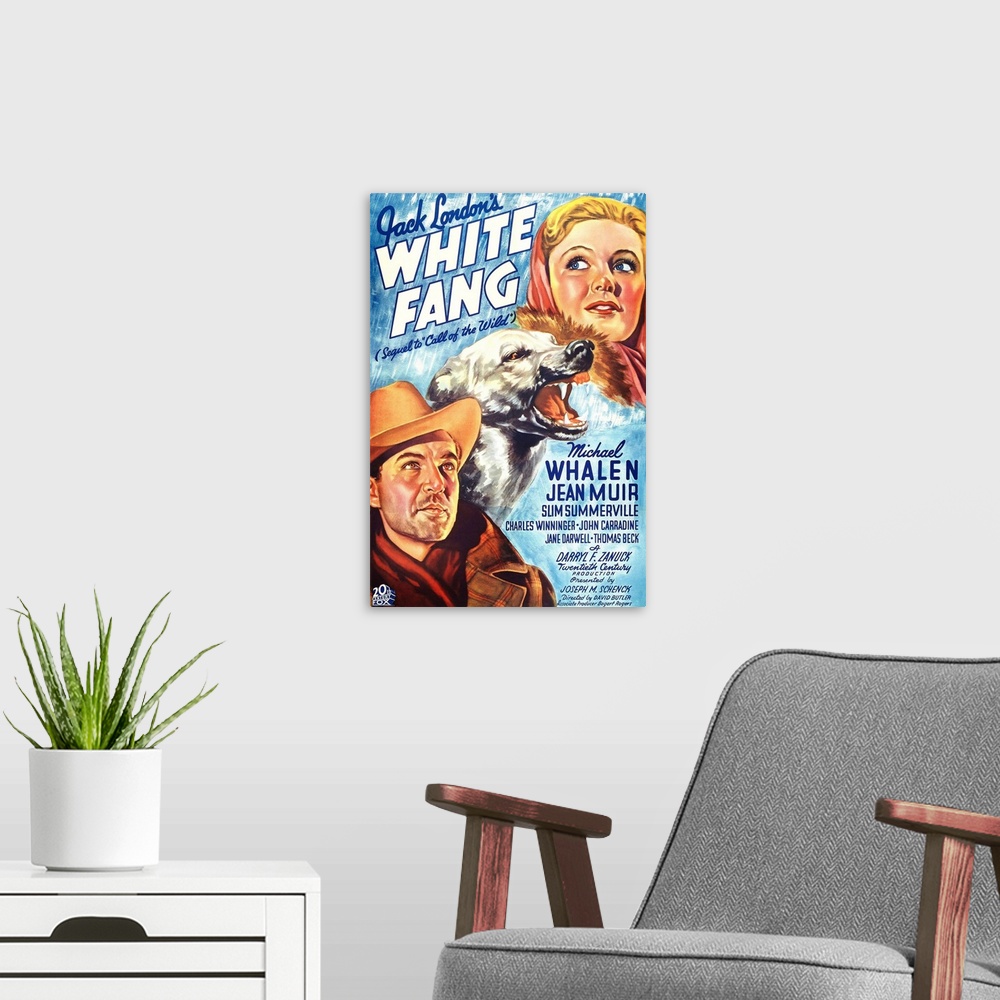 A modern room featuring White Fang - Vintage Movie Poster