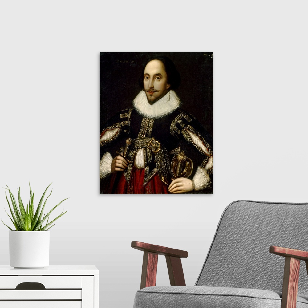 A modern room featuring Coblitz Louis Ec. All. Portrait de William Shakespeare represente age de 34 ansPortrait of Willia...