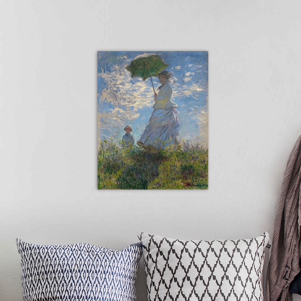 A bohemian room featuring Woman with a Parasol-Madame Monet and Her Son, by Claude Monet, 1875, French impressionist painti...