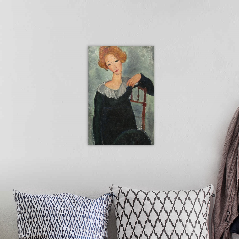 A bohemian room featuring Woman with Red Hair, by Amedeo Modigliani, 1917, Italian painting, oil on canvas. This is one of ...